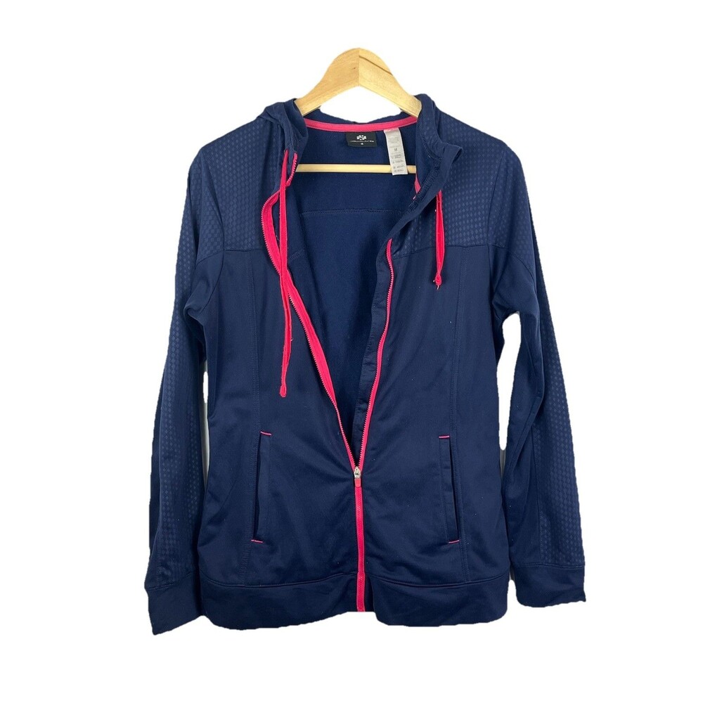 Navy Pink Zip Hoodie Athletic Lightweight Jacket Women M - Picture 5 of 10